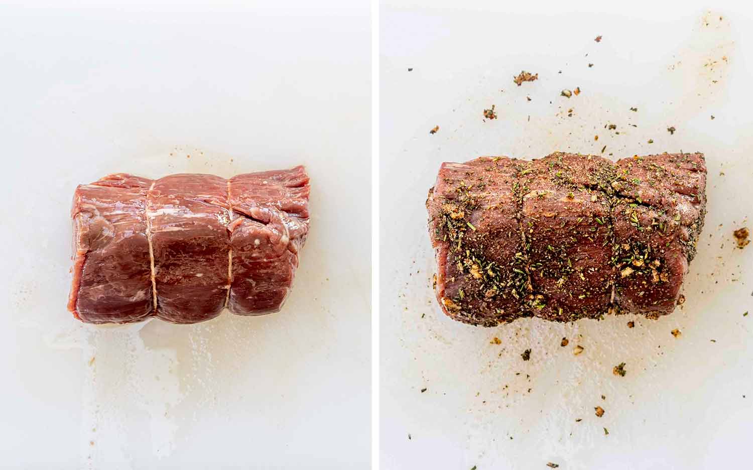 process shots showing how to make air fryer roast beef.