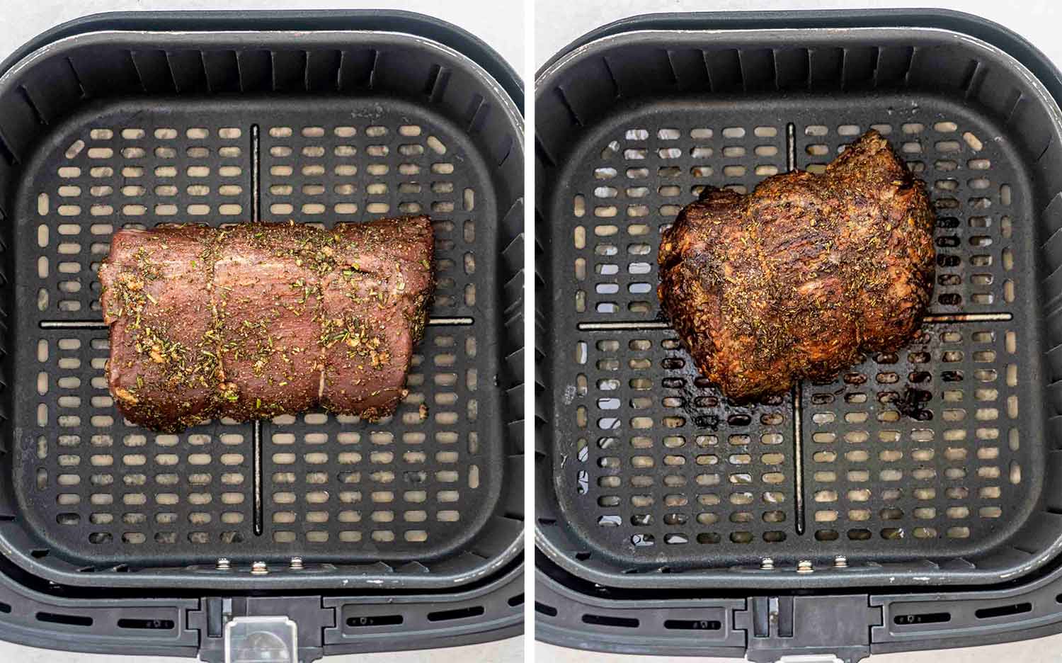 process shots showing how to make air fryer roast beef.