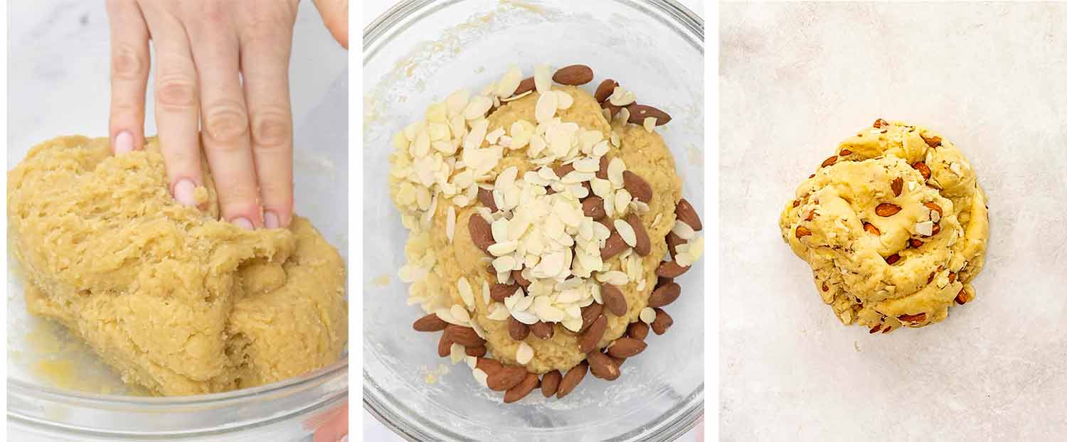 process shots showing how to make almond biscotti.