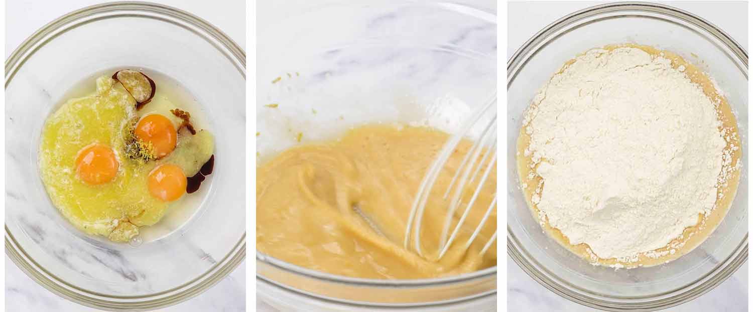 process shots showing how to make almond biscotti.