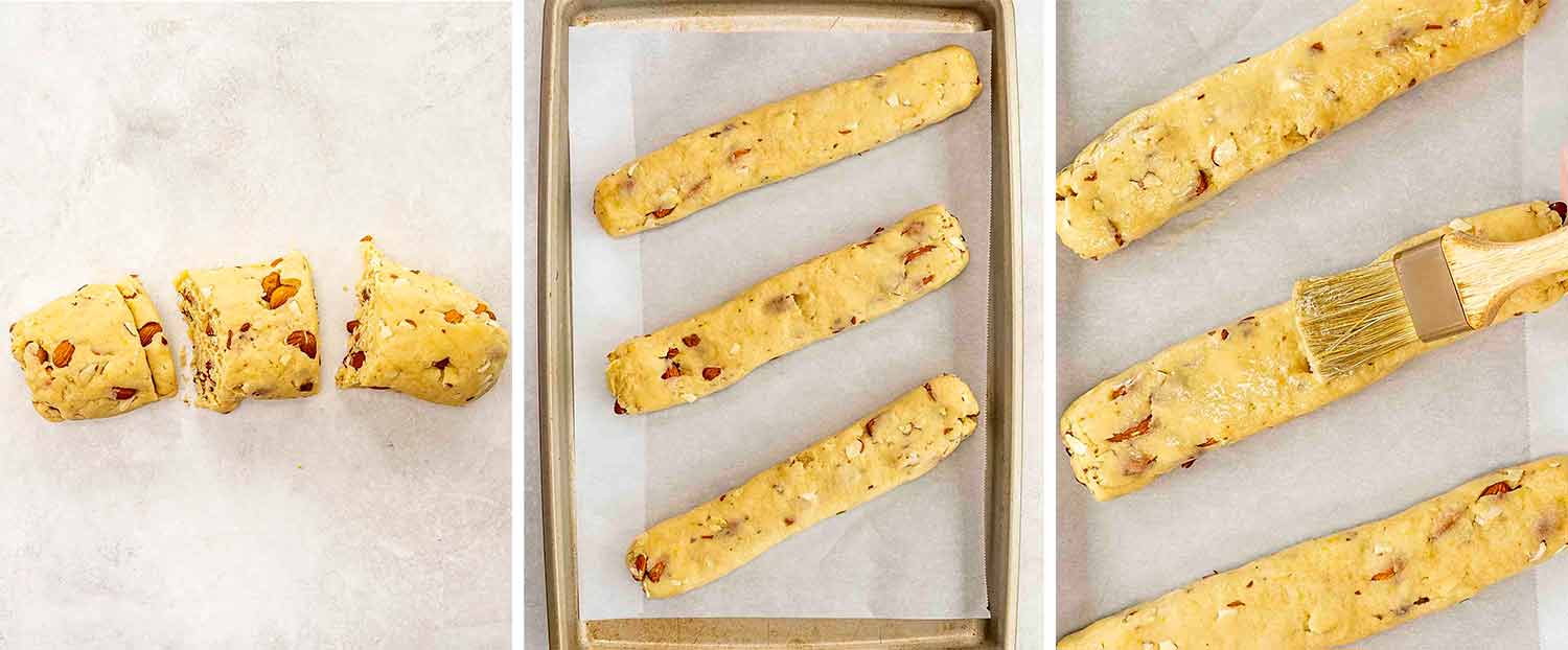 process shots showing how to make almond biscotti.