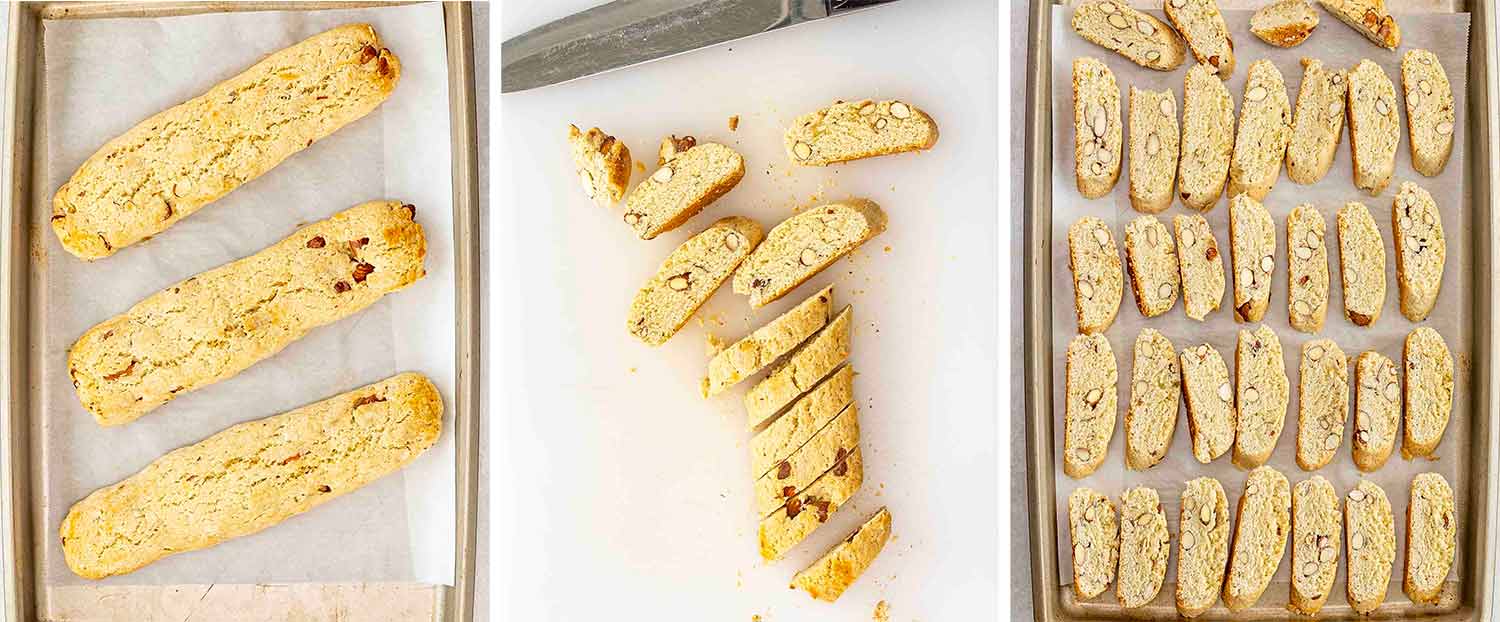 process shots showing how to make almond biscotti.