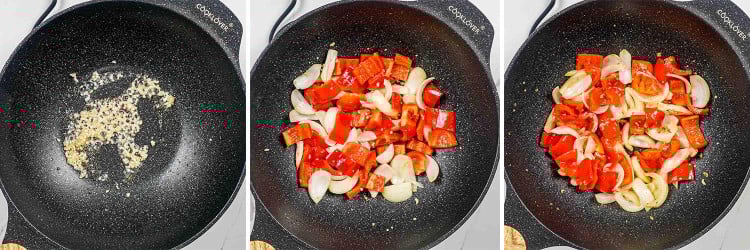 process shots showing how to make black pepper beef.