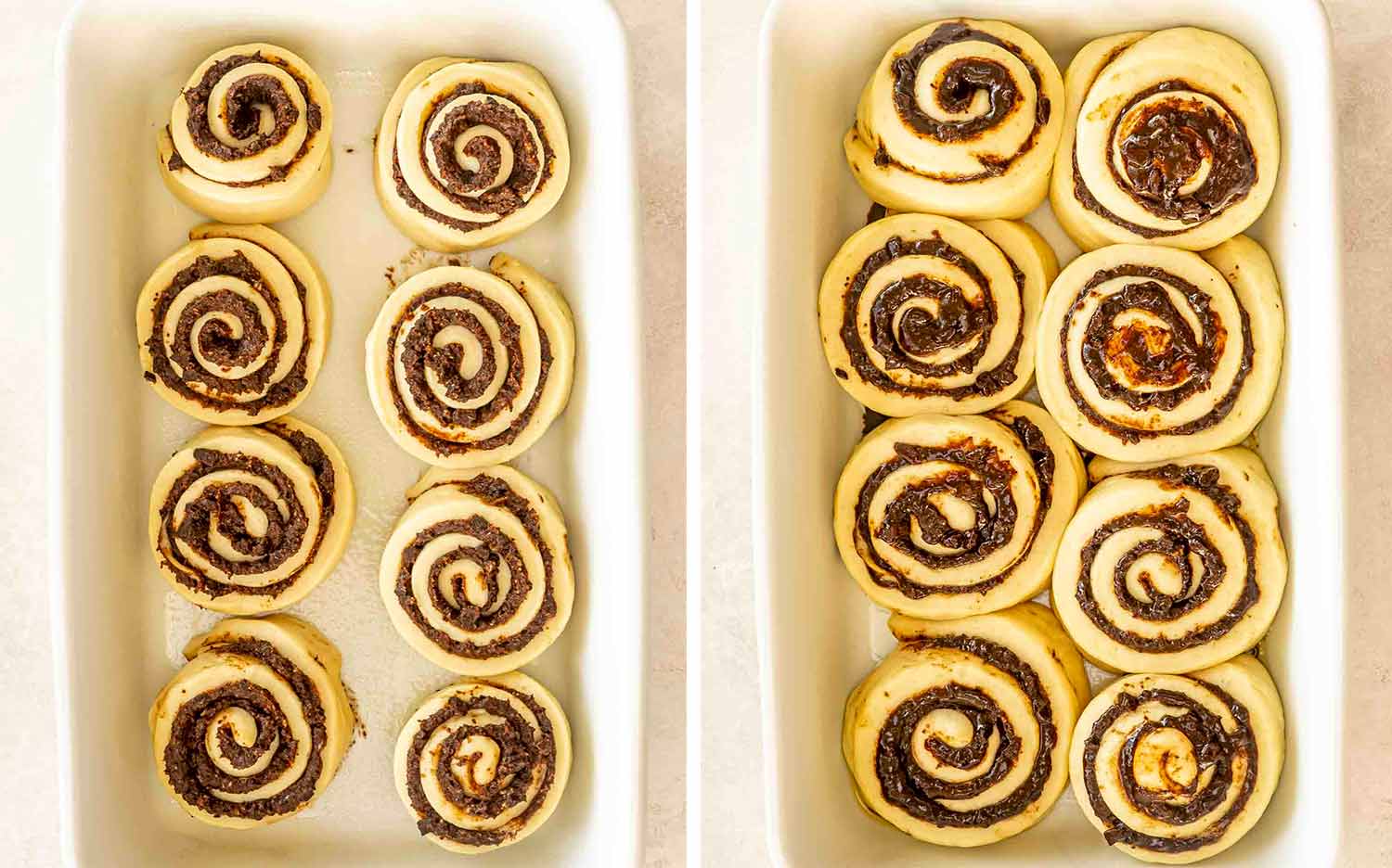 process shots showing how to make chocolate espresso rolls.