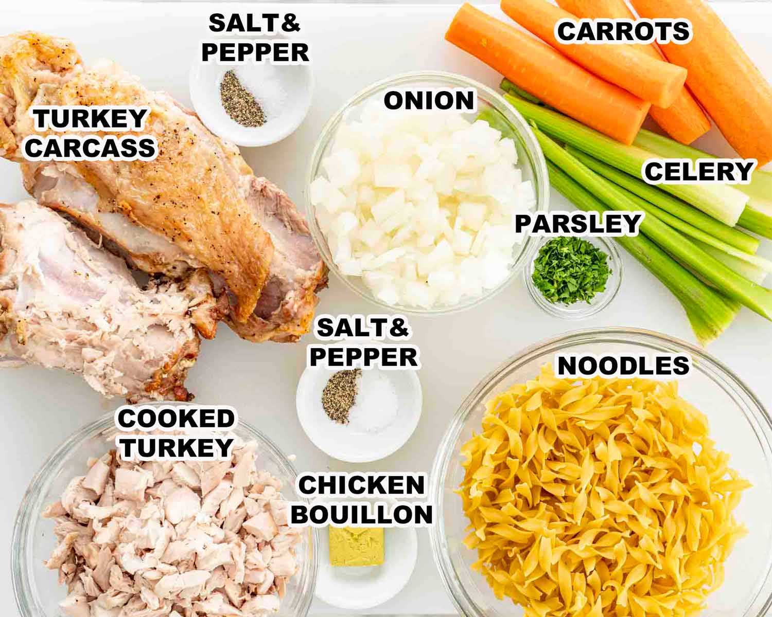 ingredients needed to make leftover turkey noodle soup.