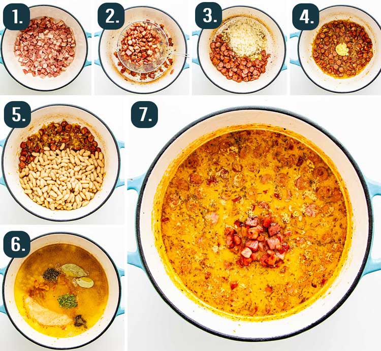 detailed process shots showing how to make tuscan bean soup